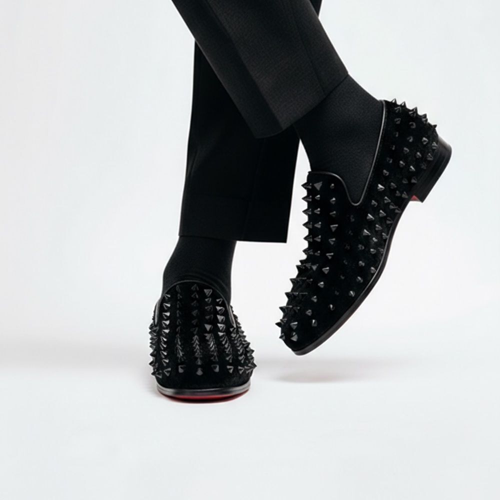 Mens Black Spiked Loafers